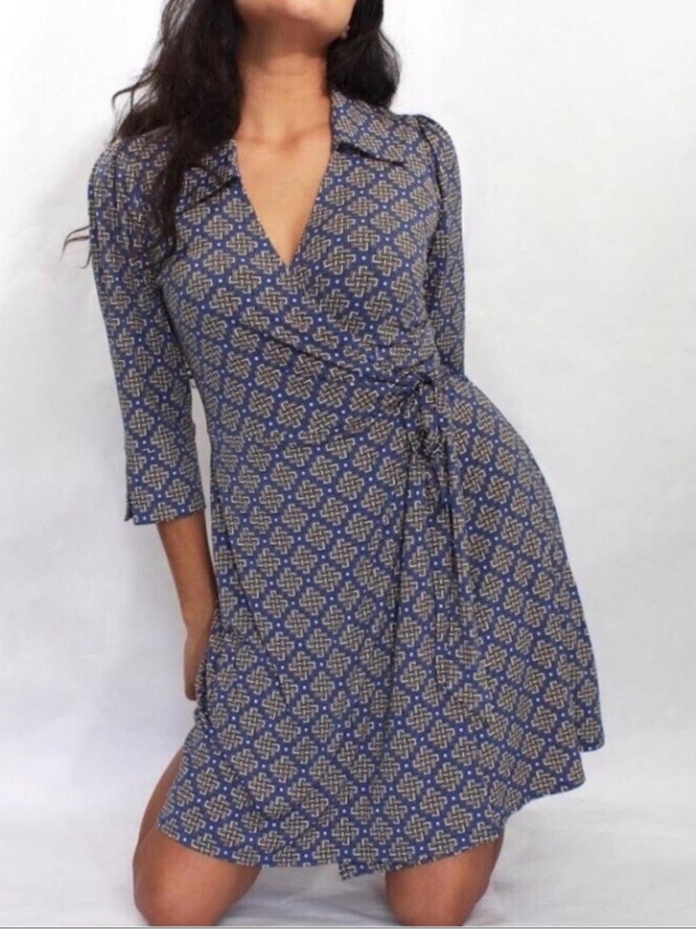 Laundry By Shelli Segal Blue Geometric-Print Wrap Dress M EUC